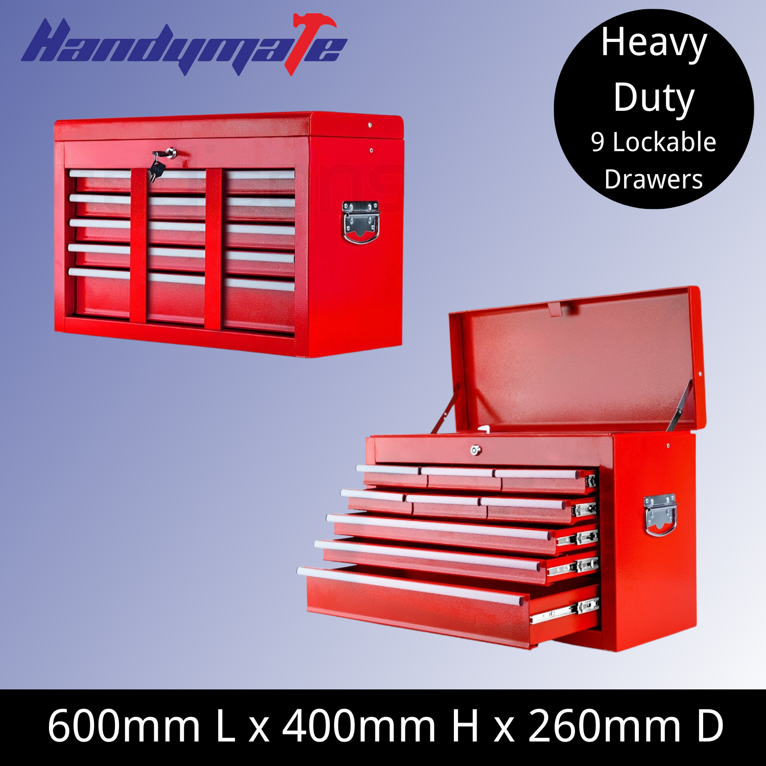 9 Drawer Tool Chest Toolbox (Red) - Image 2