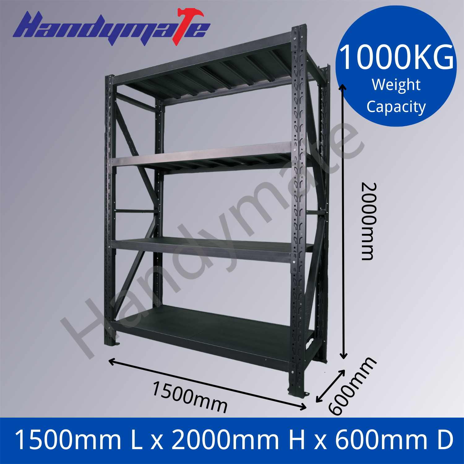 1.5Mx2Mx0.6M 1000KG Garage Warehouse Steel Storage Shelving Shelves (Black) - Image 2