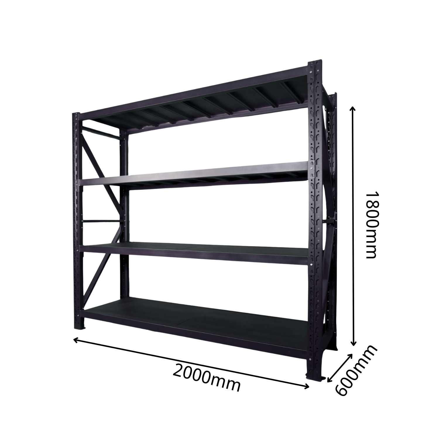 2Mx1.8Mx0.6M 1000KG Garage Warehouse Steel Storage Shelving Shelves (Black) - Image 3