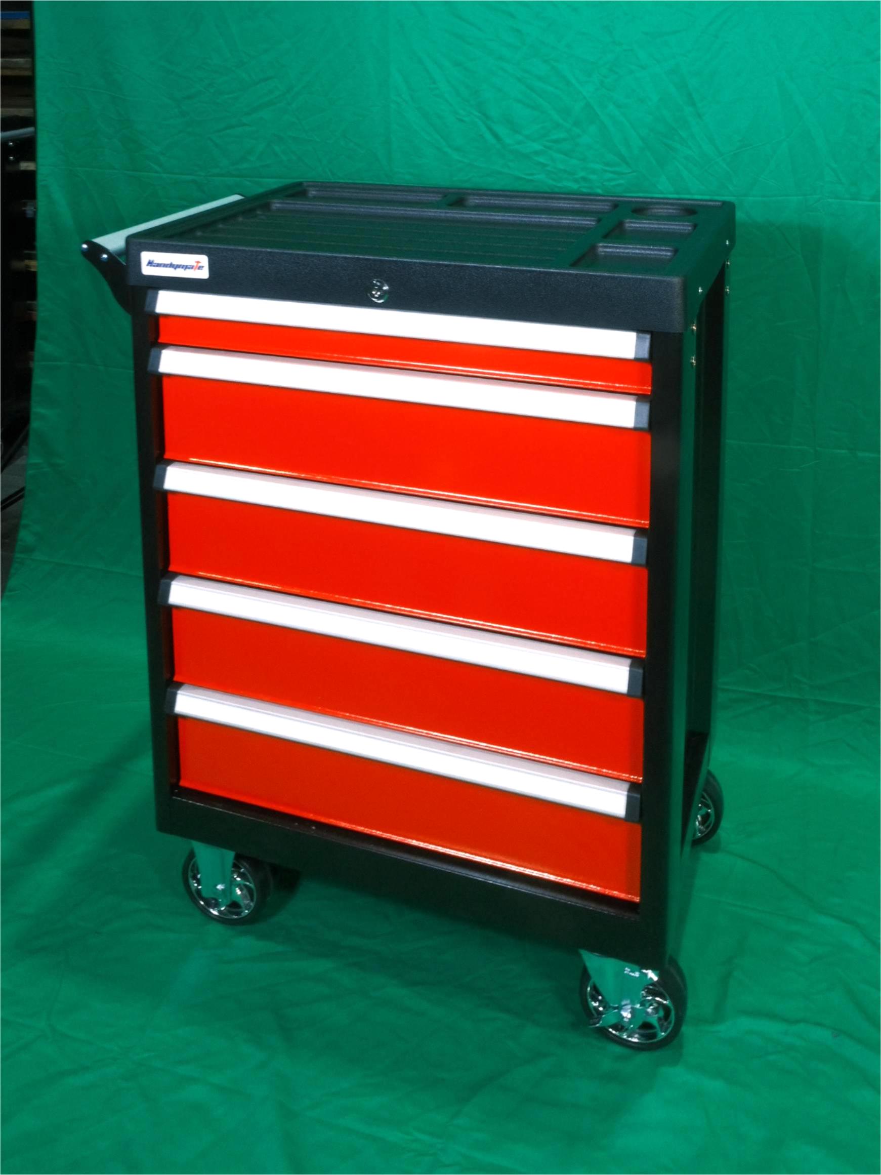 5 Drawer Heavy Duty Steel Mobile Toolbox Tool Cart Trolley (Black&Red) - Image 4