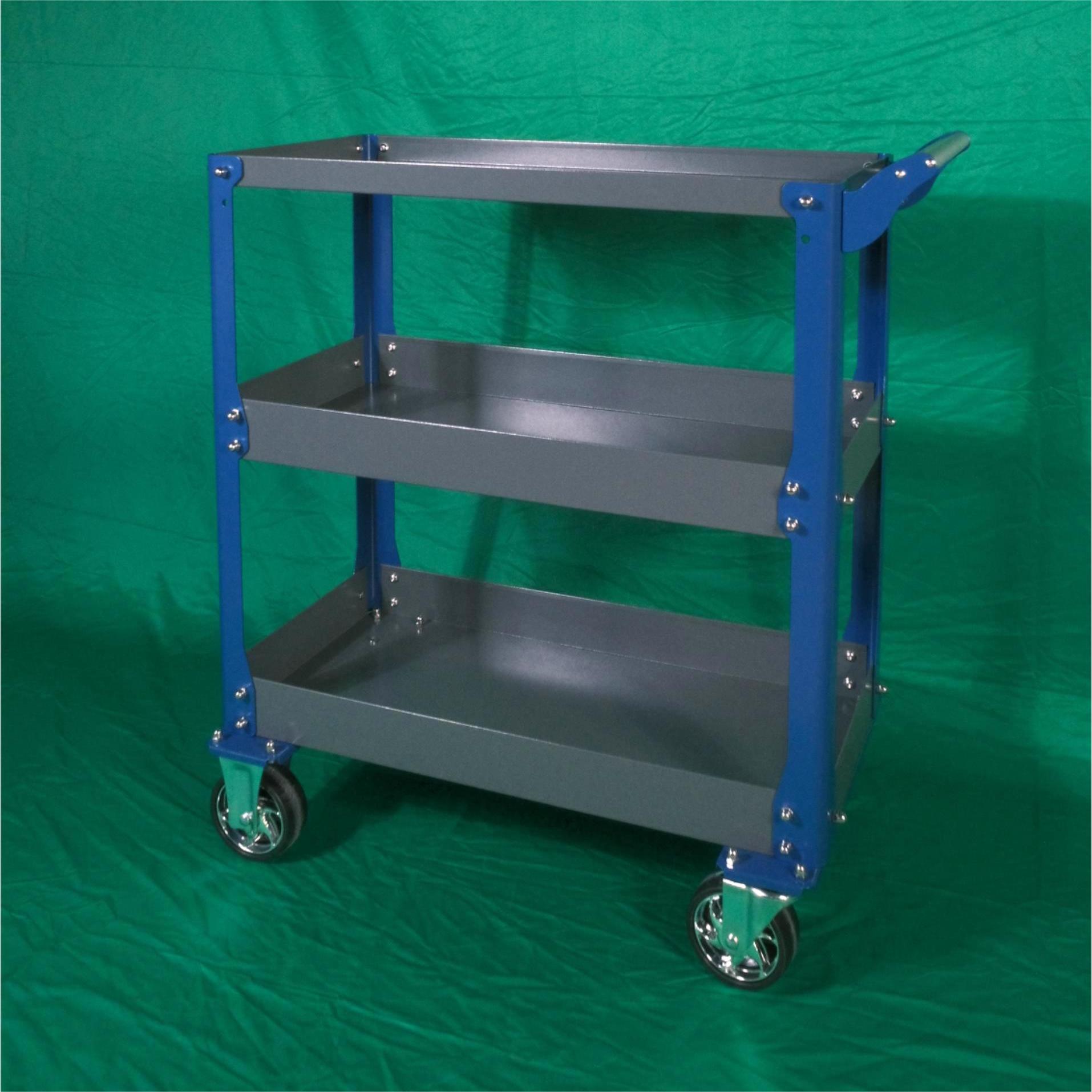 250KG 3-Tier Steel Tool Cart Trolley Workshop Garage Storage (Blue&Grey) - Image 4