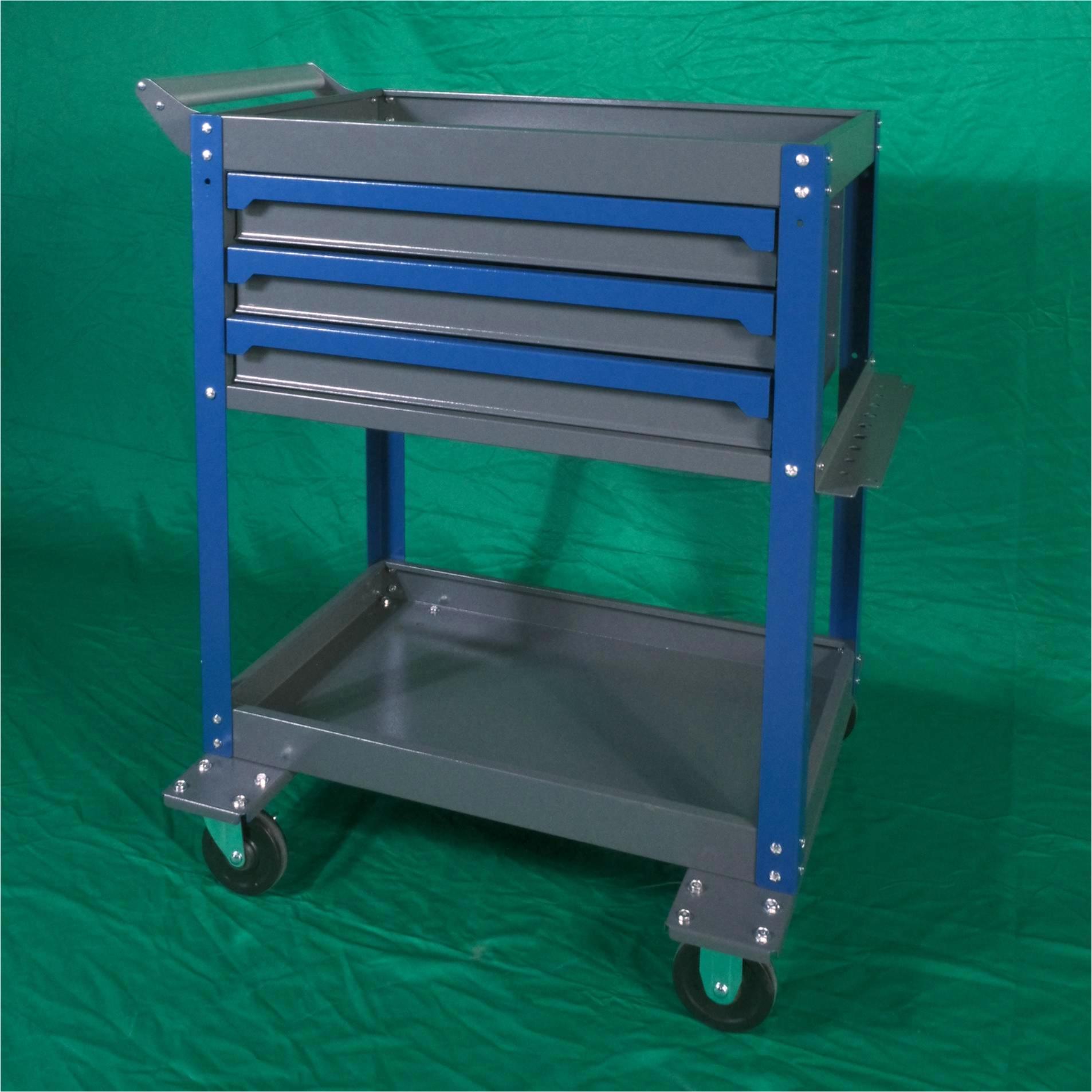 250KG 2-Tier 3-Drawer Steel Tool Cart Trolley Workshop Garage Storage (Blue&Grey) - Image 4