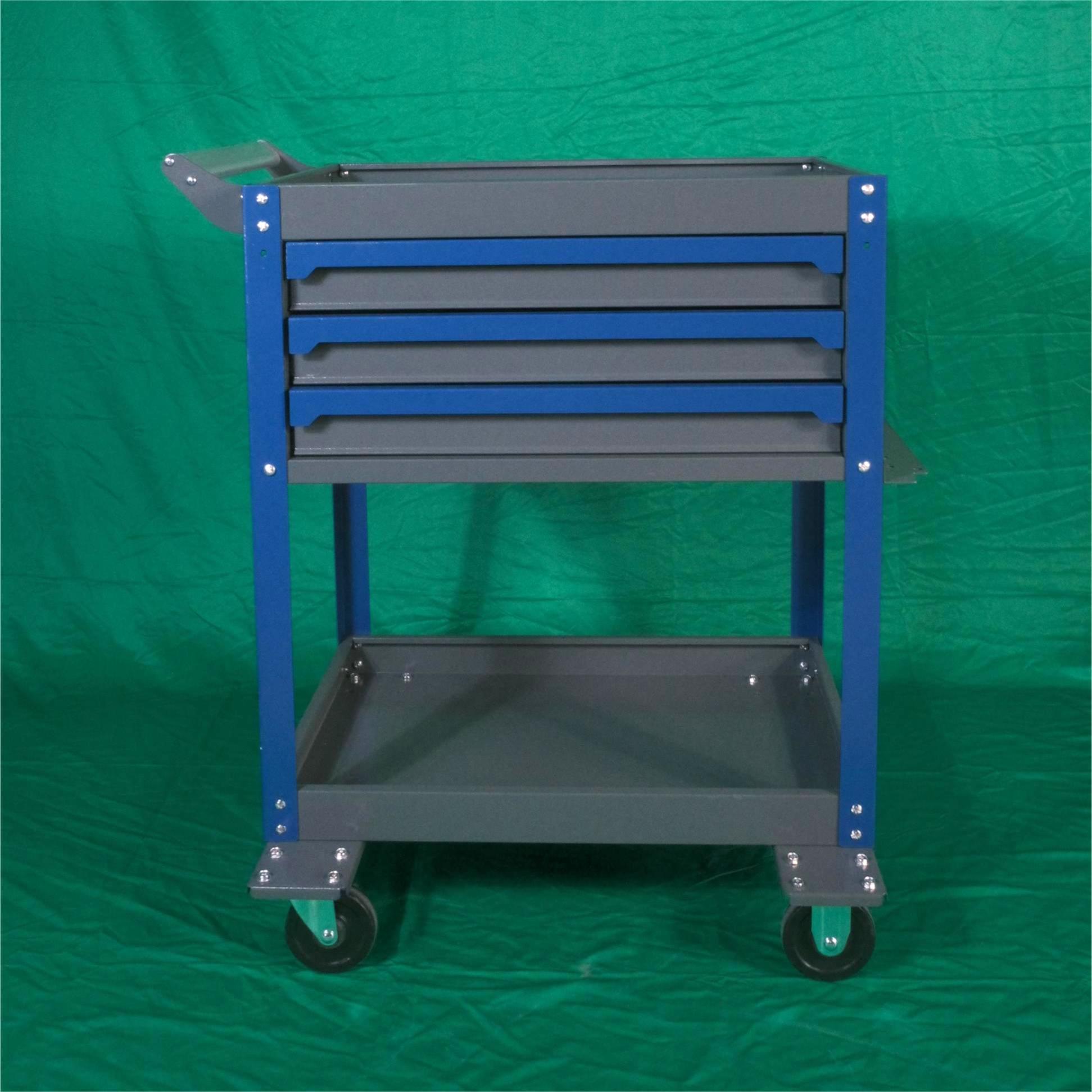 250KG 2-Tier 3-Drawer Steel Tool Cart Trolley Workshop Garage Storage (Blue&Grey) - Image 5