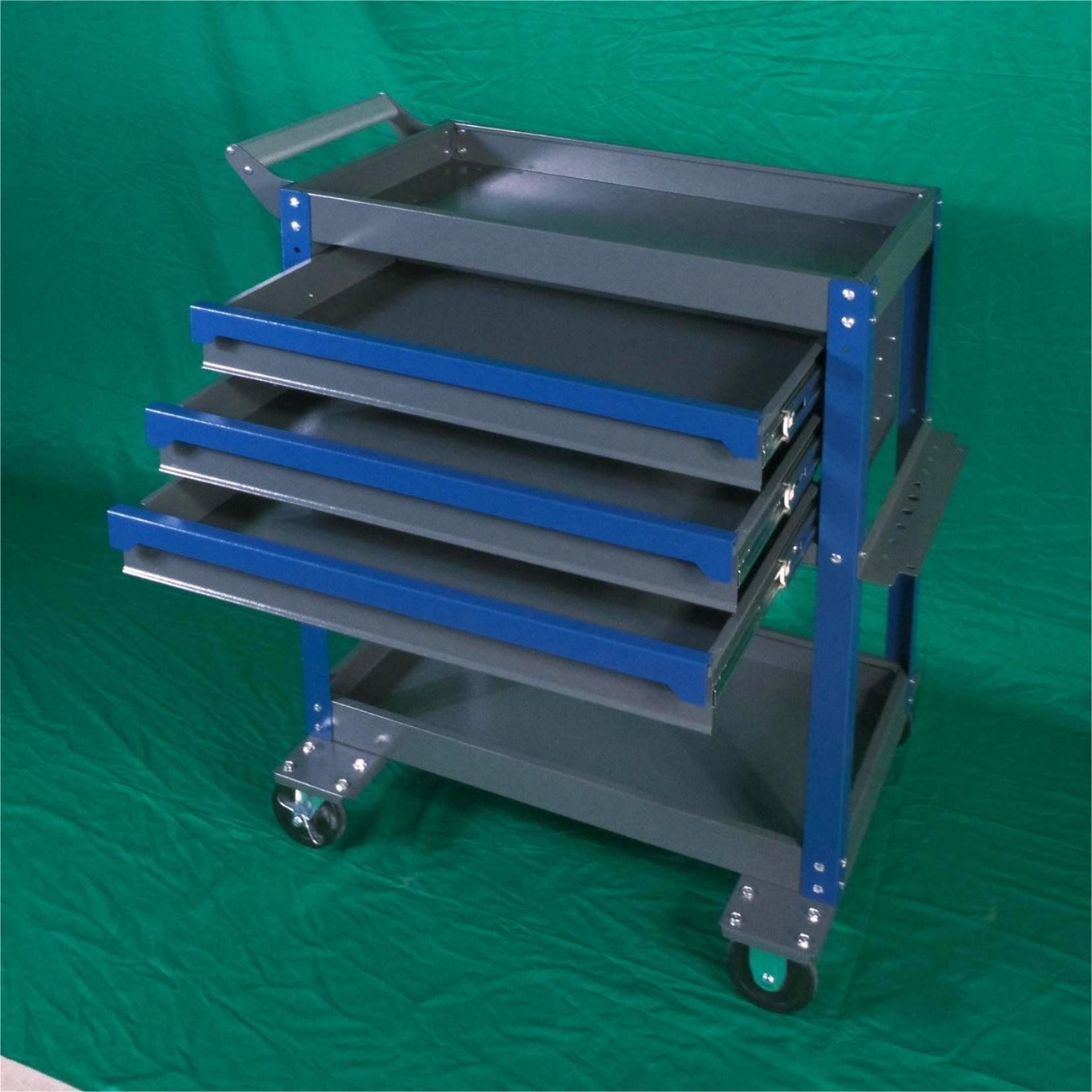 250KG 2-Tier 3-Drawer Steel Tool Cart Trolley Workshop Garage Storage (Blue&Grey) - Image 6