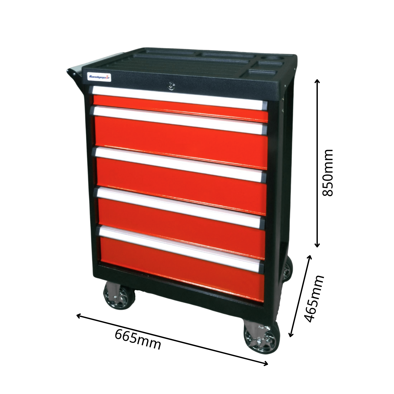 5 Drawer Heavy Duty Steel Mobile Toolbox Tool Cart Trolley (Black&Red) - Image 3