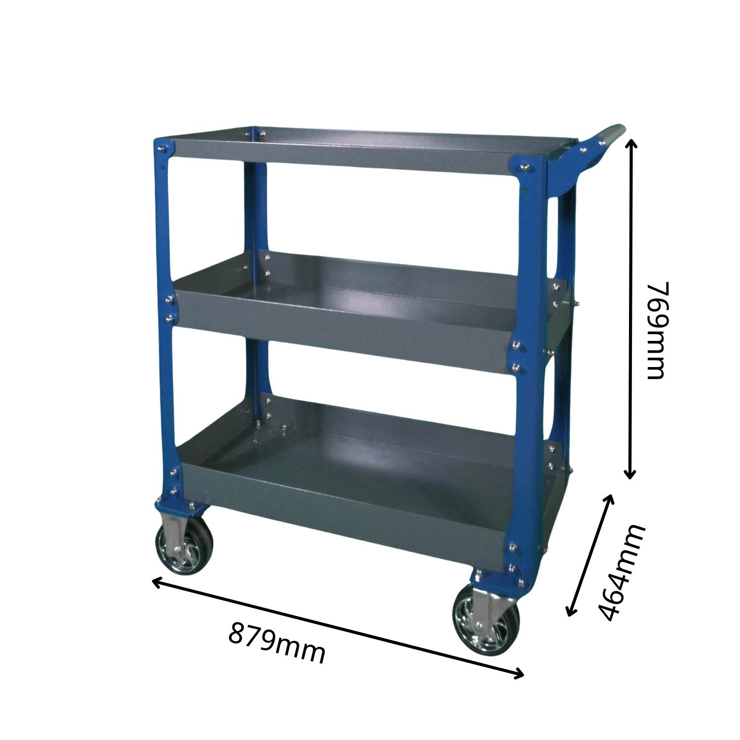 250KG 3-Tier Steel Tool Cart Trolley Workshop Garage Storage (Blue&Grey) - Image 3