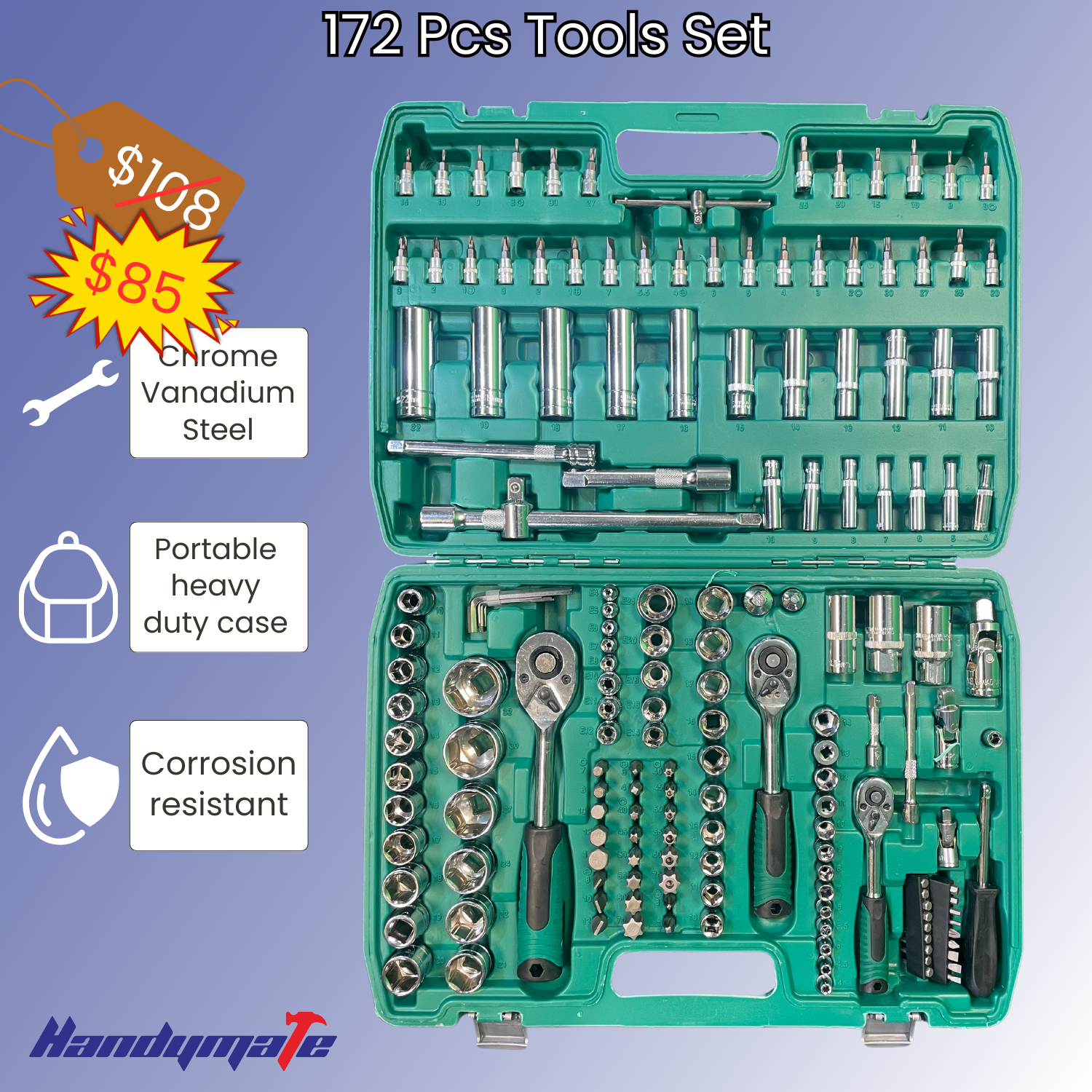 172 PCS Mixed Tools Set Sockets Sleeves Screwdrivers Kit