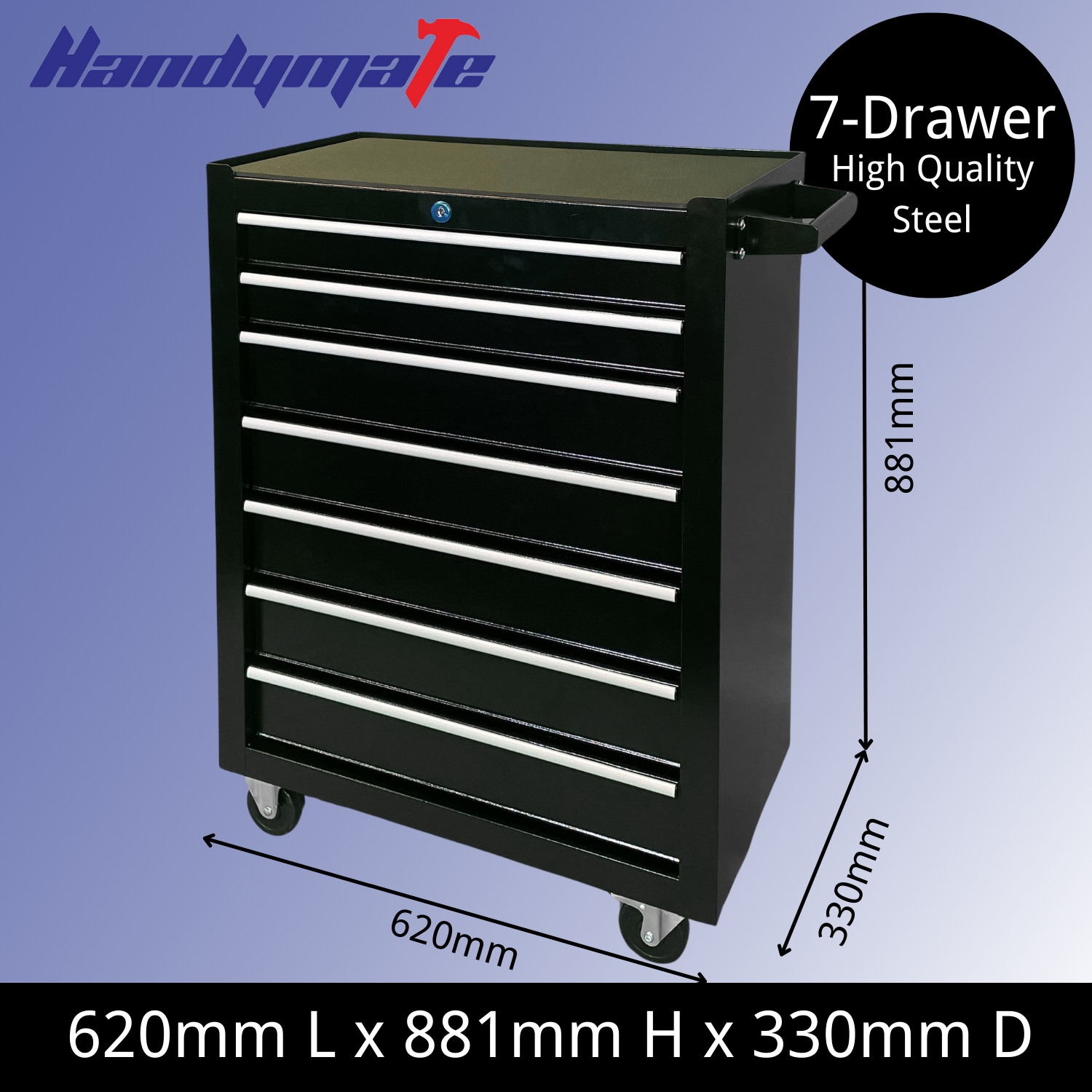 7 Drawer Steel Mobile Toolbox Tool Cabinet Trolley (Black) - Image 2