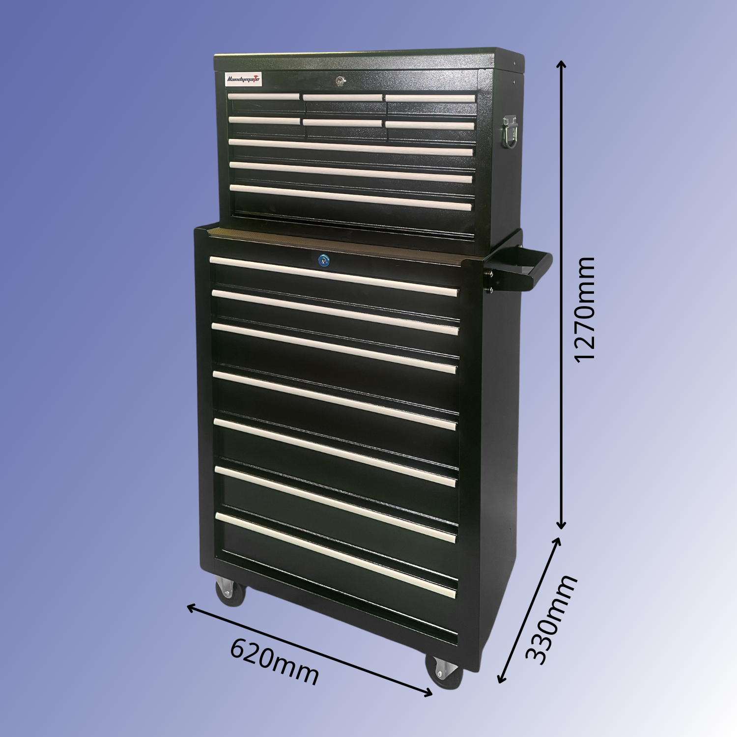 16 Drawer Steel Mobile Toolbox Tooltrolley With Upper Box (Black) - Image 3