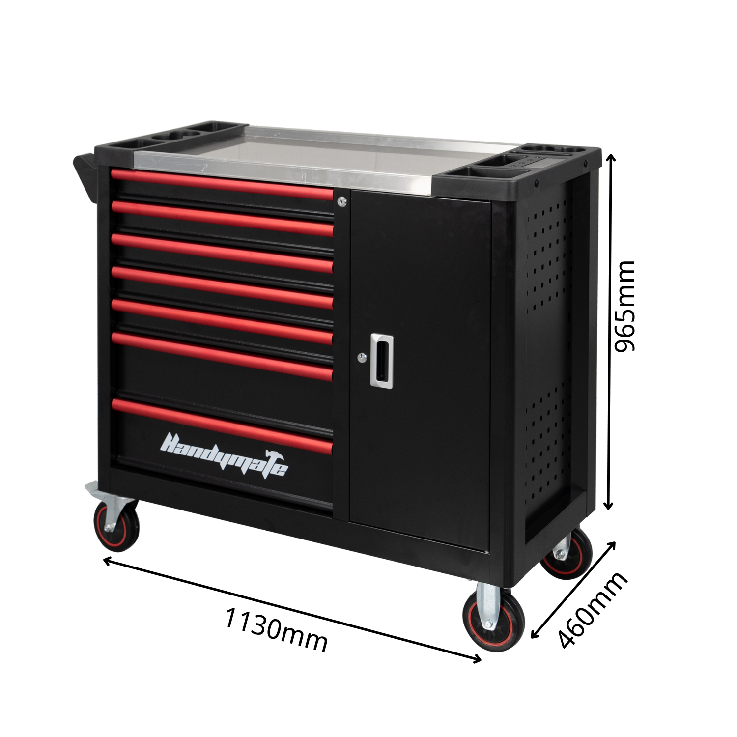 8 Drawer Heavy Duty Steel Mobile Toolbox Tool Cabinet Cart Trolley (Black&Red) - Image 3