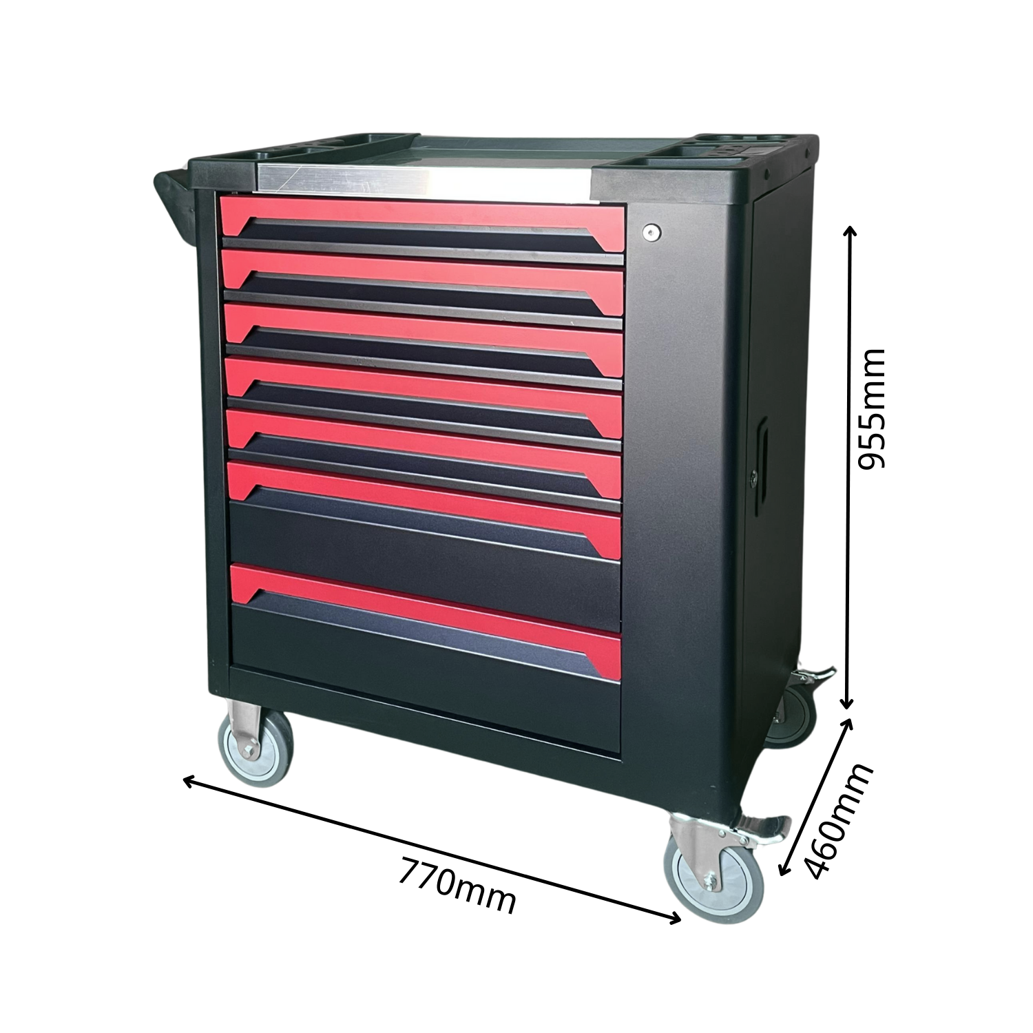 8 Drawer Heavy Duty Steel Mobile Toolbox Tool Cabinet Cart Trolley (Black&Red) - Image 3
