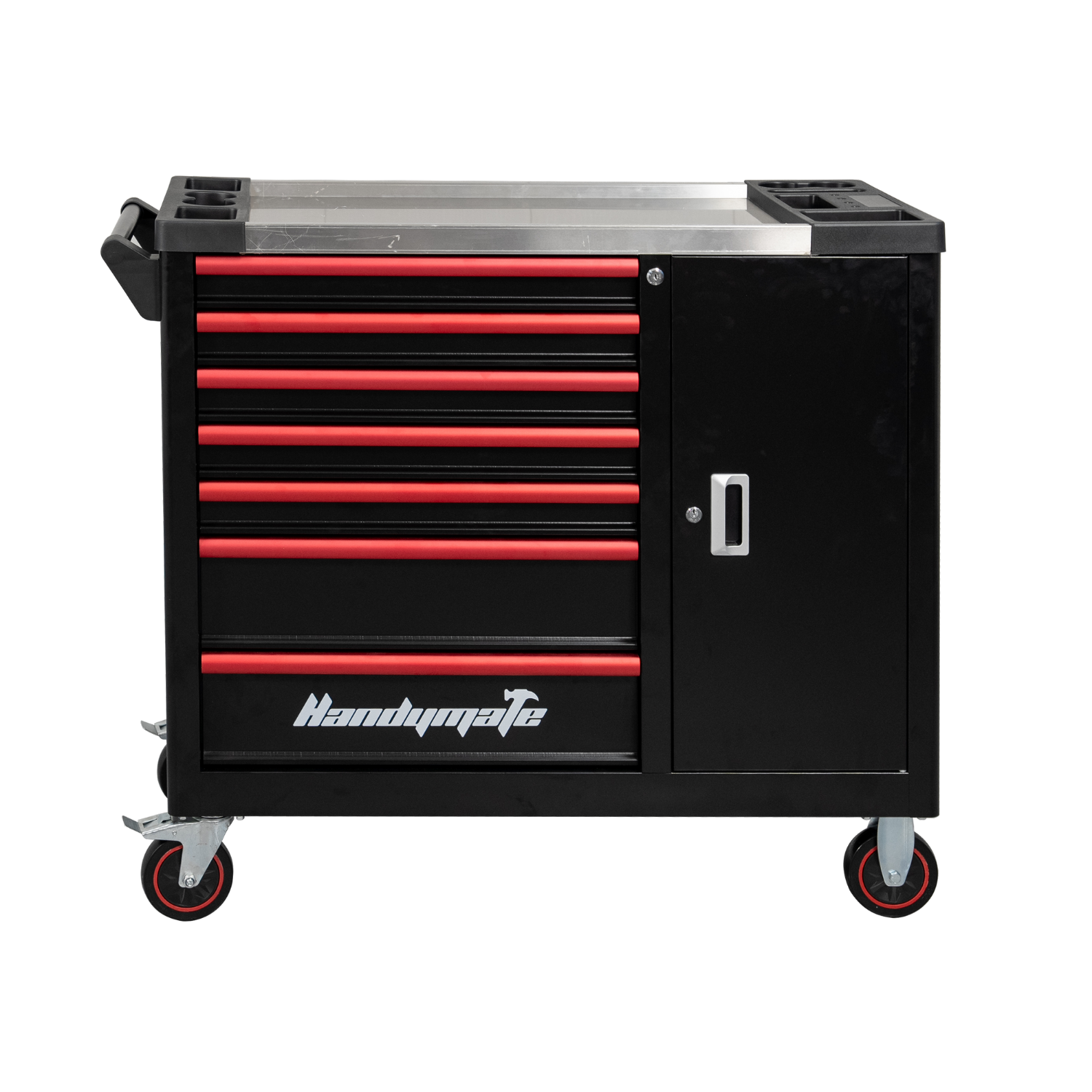 8 Drawer Heavy Duty Steel Mobile Toolbox Tool Cabinet Cart Trolley (Black&Red) - Image 4