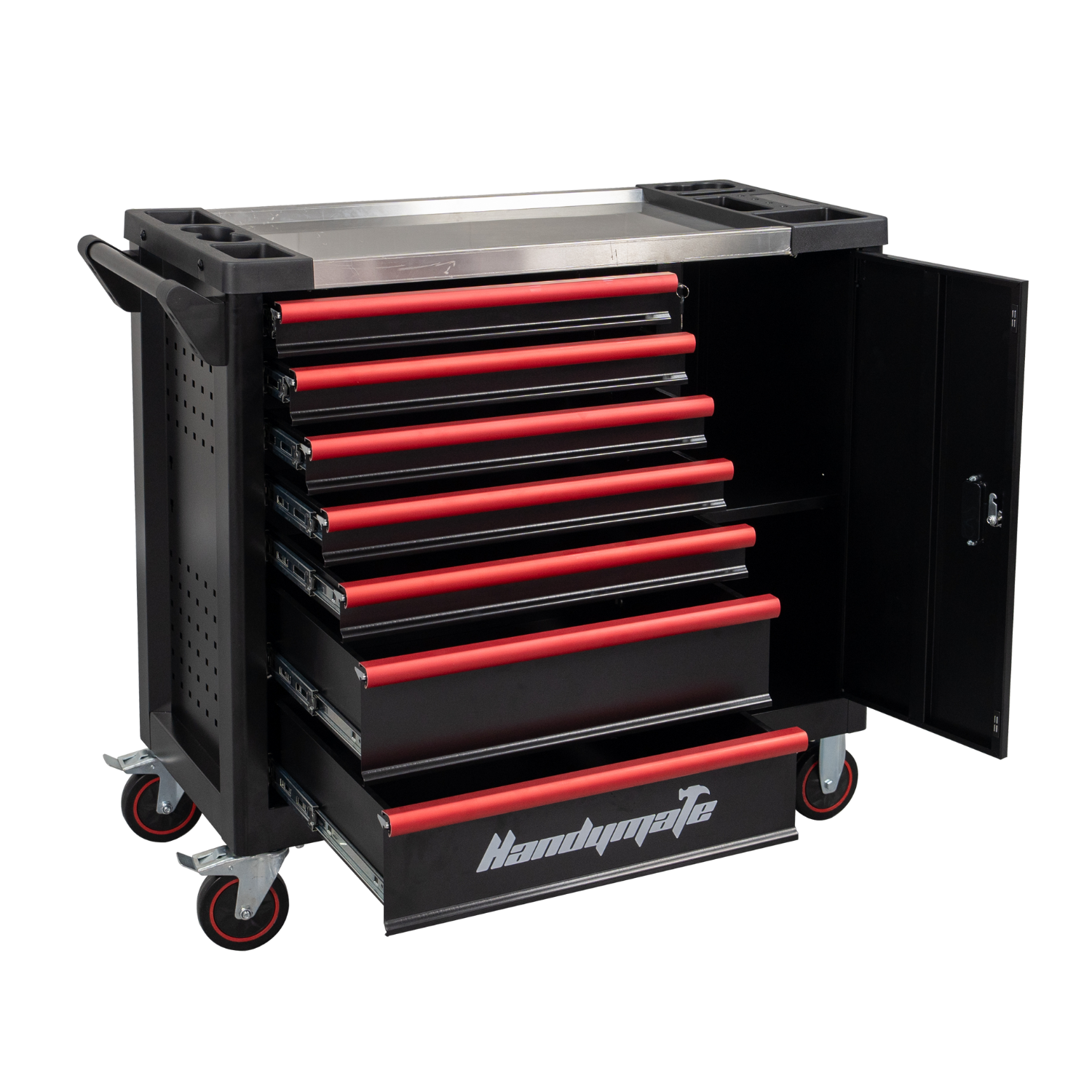 8 Drawer Heavy Duty Steel Mobile Toolbox Tool Cabinet Cart Trolley (Black&Red) - Image 5