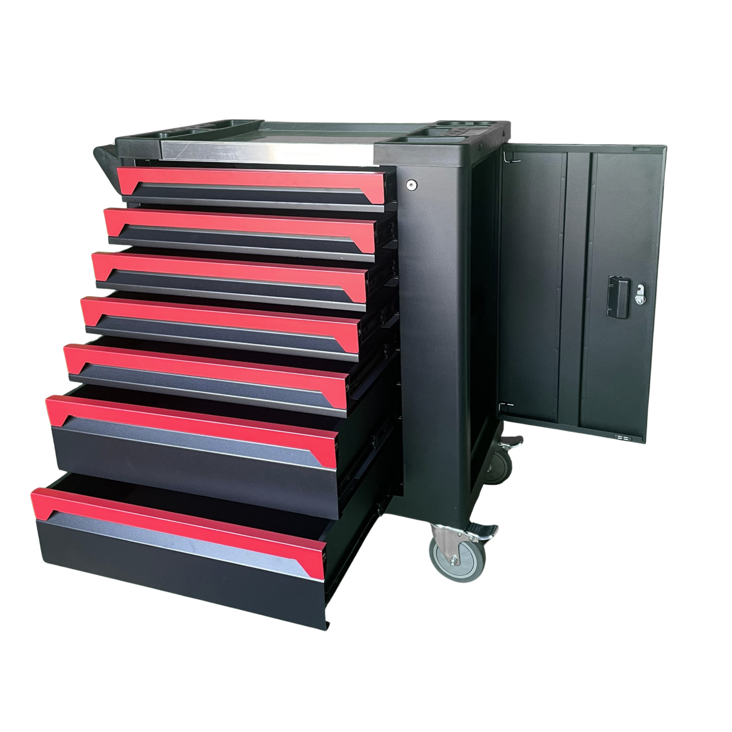 8 Drawer Heavy Duty Steel Mobile Toolbox Tool Cabinet Cart Trolley (Black&Red) - Image 5