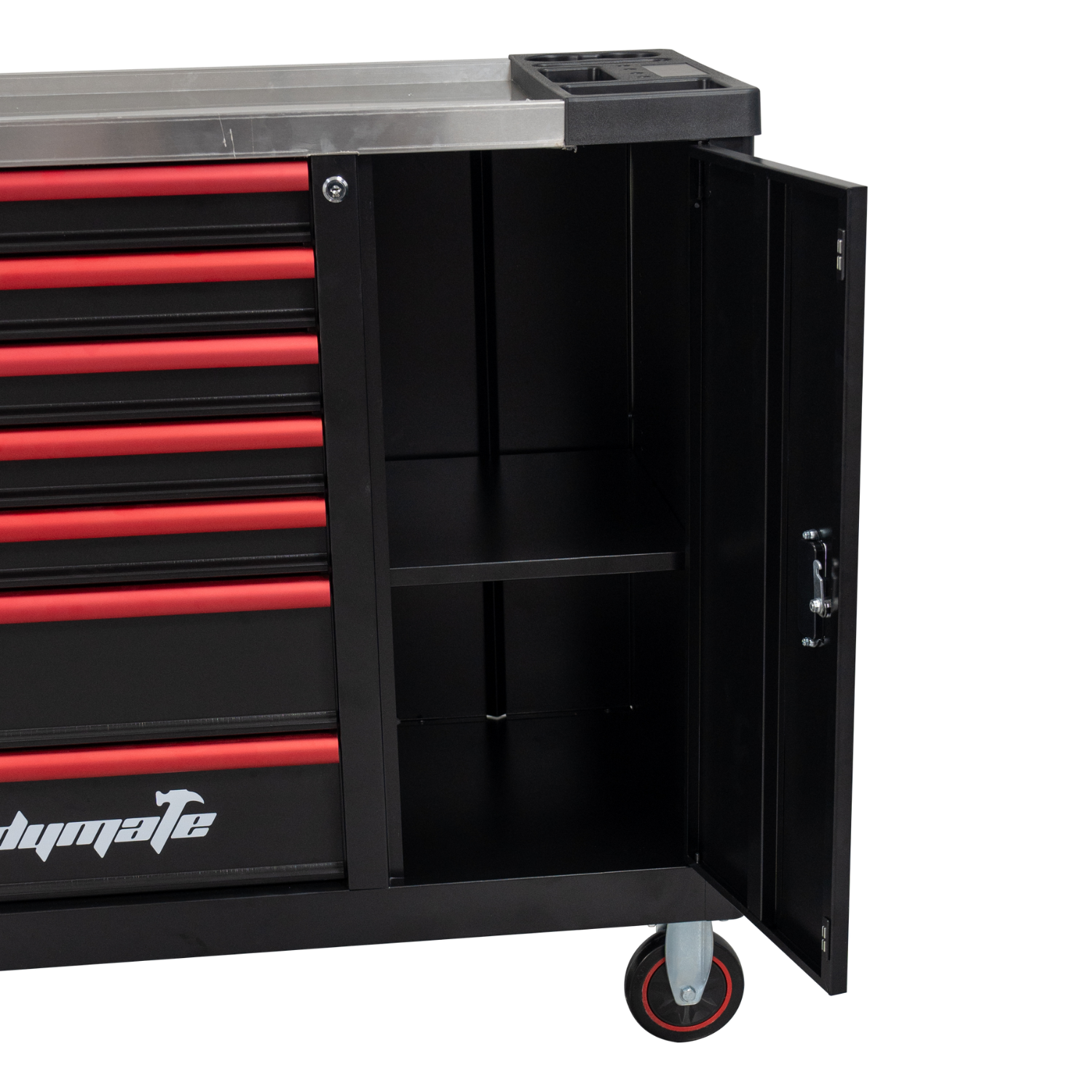 8 Drawer Heavy Duty Steel Mobile Toolbox Tool Cabinet Cart Trolley (Black&Red) - Image 6