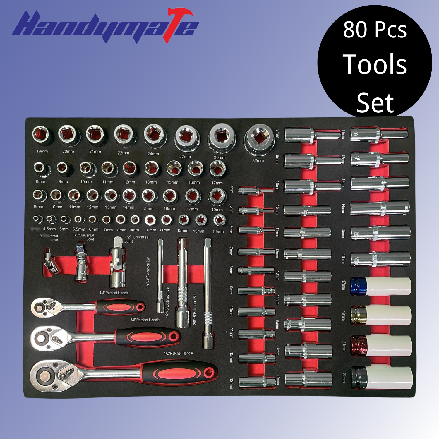 80 PCS Tools Set Sockets Ratchet Handles - Image 2
